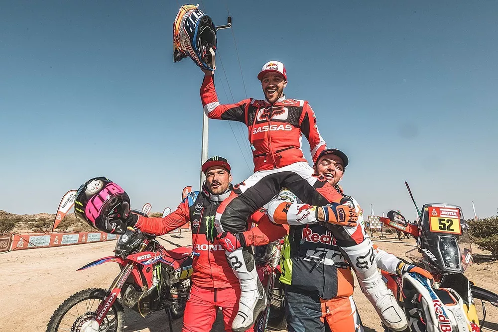 Top 3 der Rallye Dakar 2022 (Motorrad): 1. Sam Sunderland, 2. Pablo Quintanilla, 3. Matthias Walkner