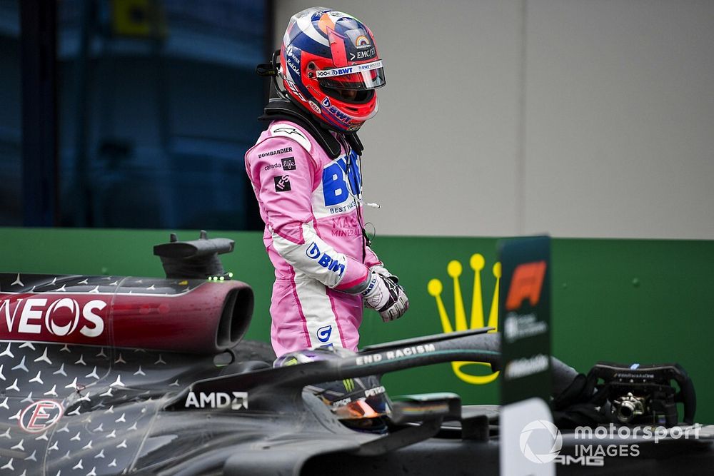 Sergio Perez, Racing Point, 2nd position, in Parc Ferme