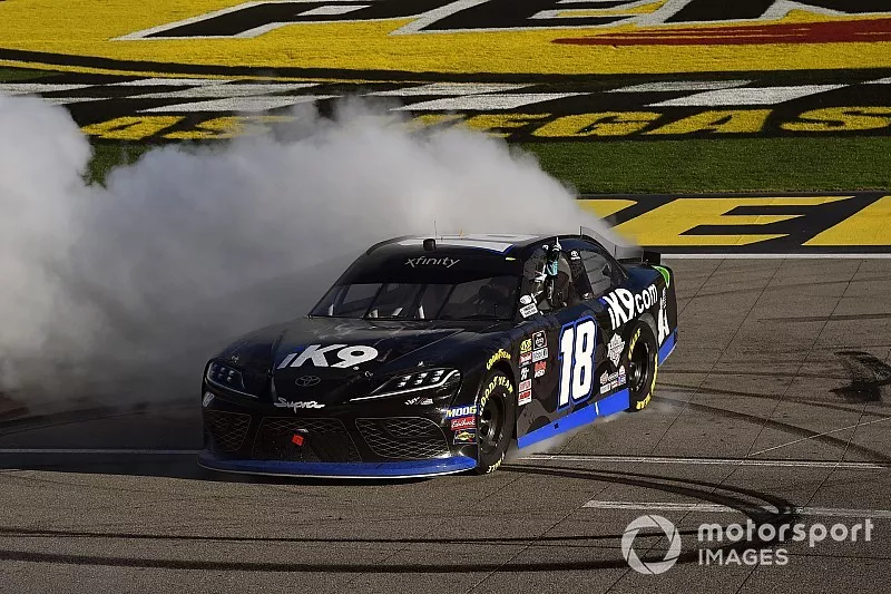 Kyle Busch, Joe Gibbs Racing, Toyota Supra Extreme Concepts/iK9 celebrates his win