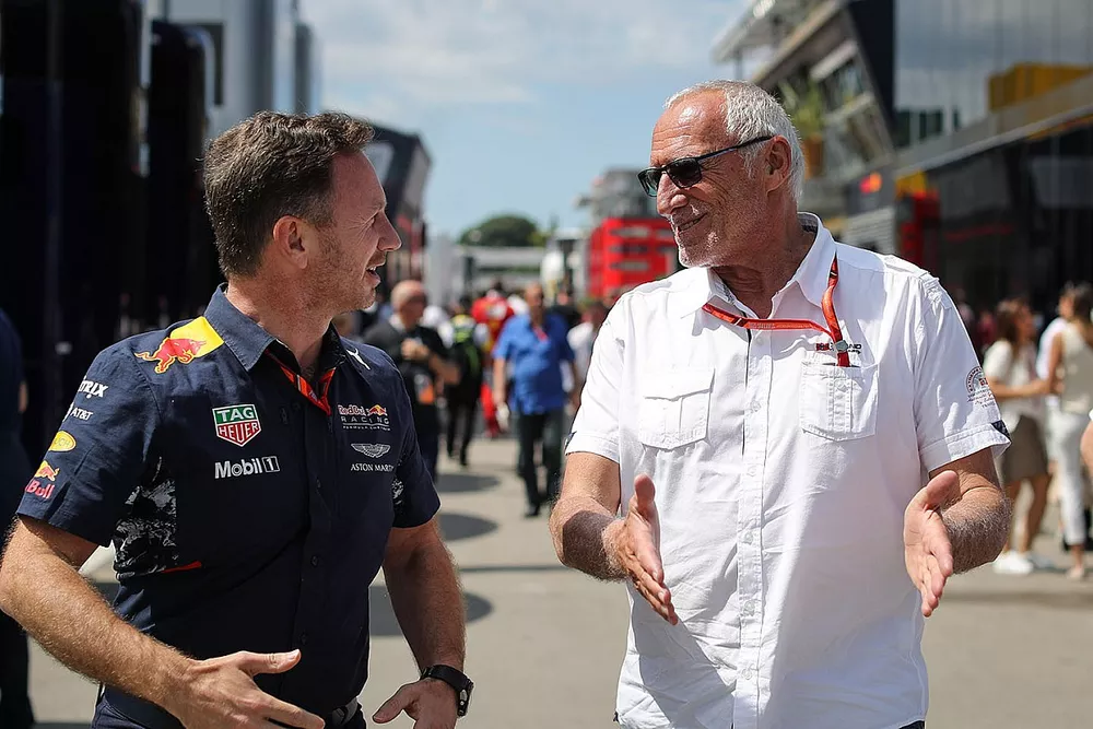 Christian Horner, jefe de equipo de carreras de Red Bull y Dietrich Mateschitz, CEO y fundador de Red Bull