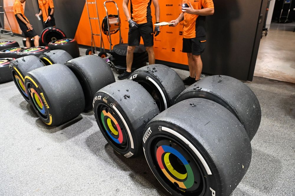 Sets of Medium and Hard Pirelli tyres used by McLaren