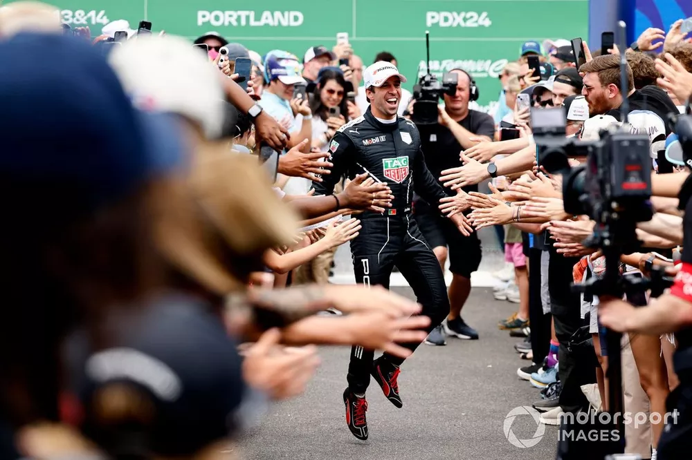 Antonio Felix da Costa, Porsche, 1st position, celebrates with the fans in front of the podium