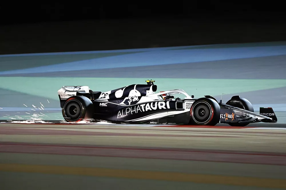 Pierre Gasly, AlphaTauri AT03, kicks up sparks