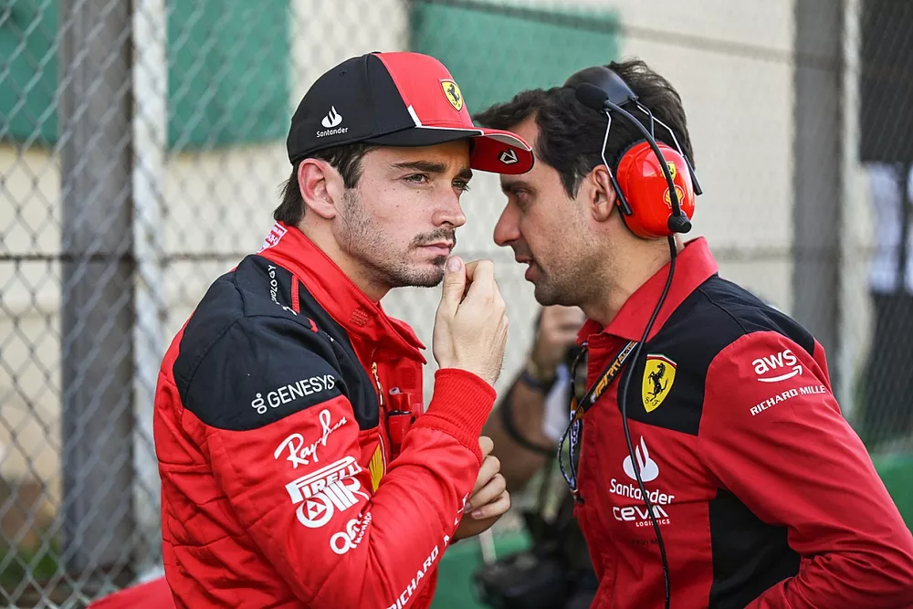 Charles Leclerc, Scuderia Ferrari, with his engineer