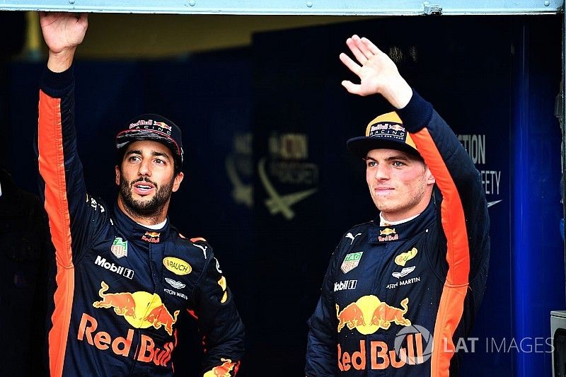 Daniel Ricciardo, Red Bull Racing y Max Verstappen, Red Bull Racing celebran en parc ferme