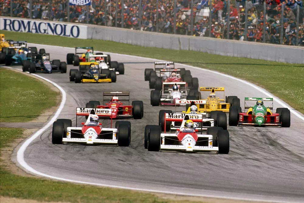 Premier d&eacute;part : Ayrton Senna devant Alain Prost, McLaren MP4/5
