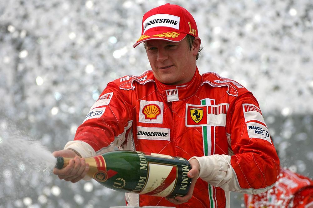 Kimi Raikkonen, Ferrari celebrates on the podium