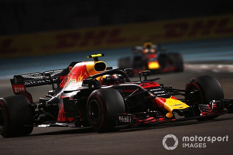 Max Verstappen, Red Bull Racing RB14, leads Daniel Ricciardo, Red Bull Racing RB14