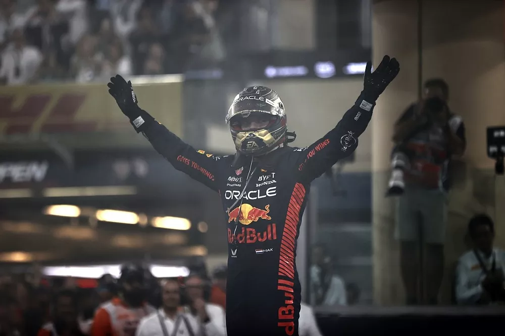 Max Verstappen, Red Bull Racing, 1st position, celebrates after the race