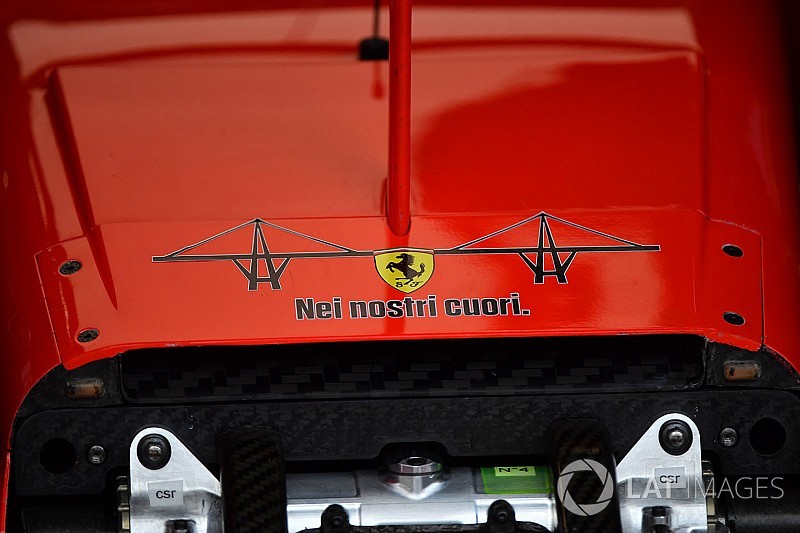 Ferrari: sulla Rossa c'è un bel tributo per le vittime del ponte di Genova