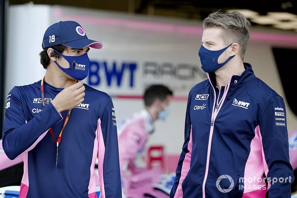 Lance Stroll, Racing Point e Nico Hulkenberg, Racing Point parla con i media