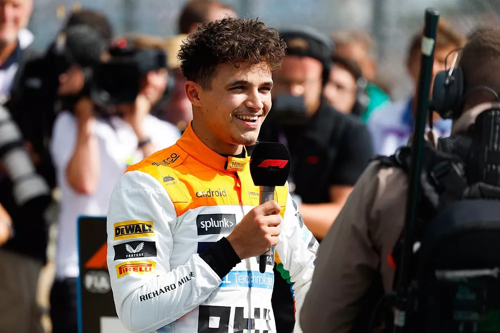 Lando Norris, McLaren, is interviewed after Qualifying
