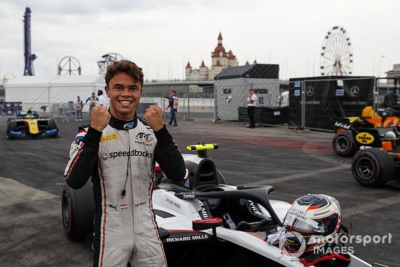 Nyck De Vries, ART Grand Prix, celebrates pole position