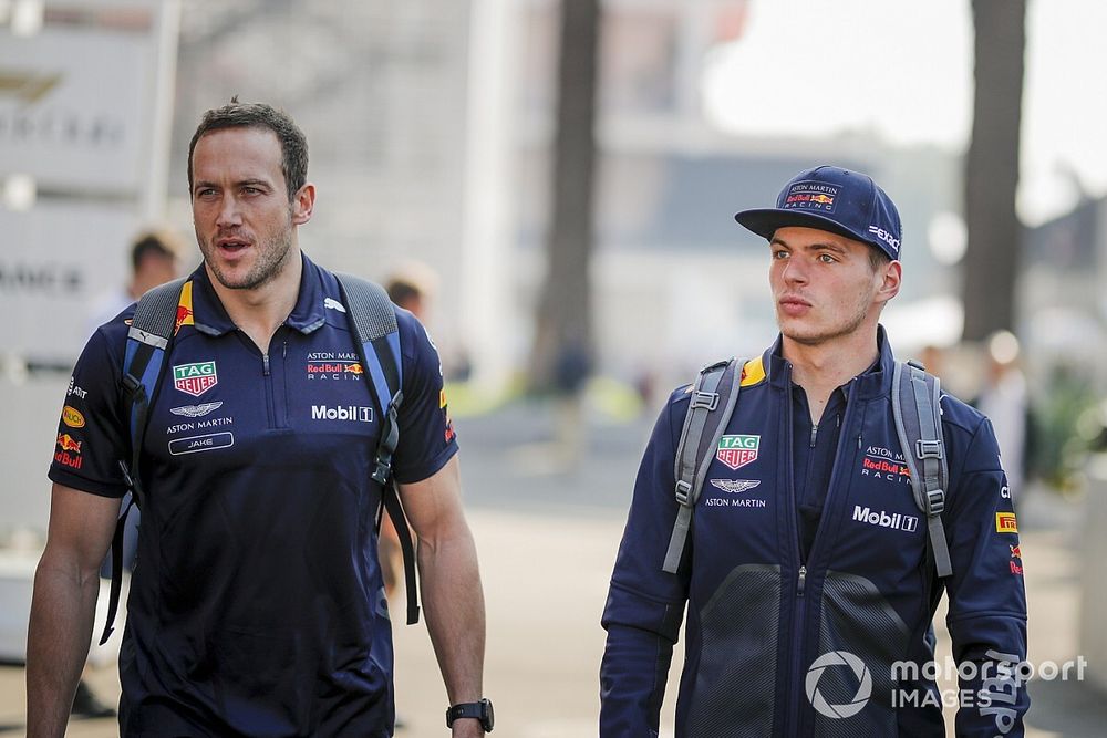 (L to R): Jake Aliker, Personal Trainer Red Bull Racing and Max Verstappen, Red Bull Racing ..