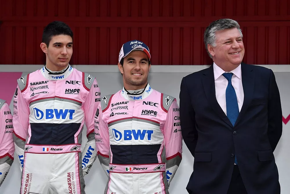 Esteban Ocon, Sahara Force India F1, Sergio Perez, Sahara Force India and Otmar Szafnauer, Sahara Fo
