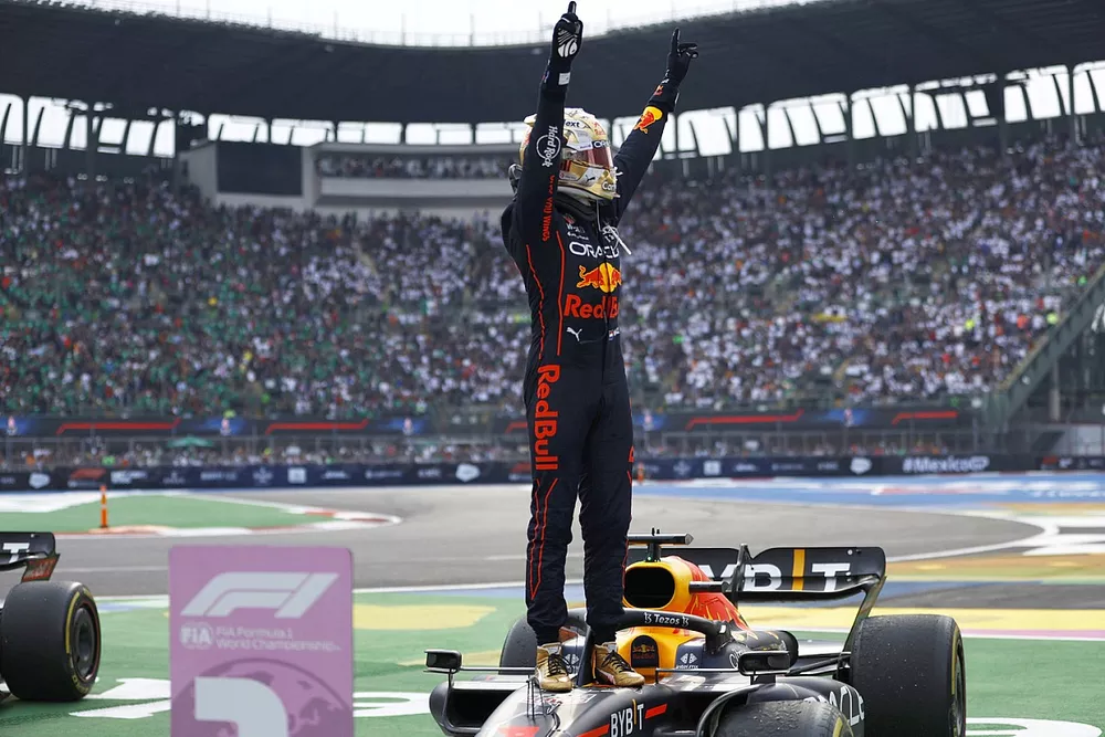 Max Verstappen, Red Bull Racing, 1st position, celebrates in Parc Ferme