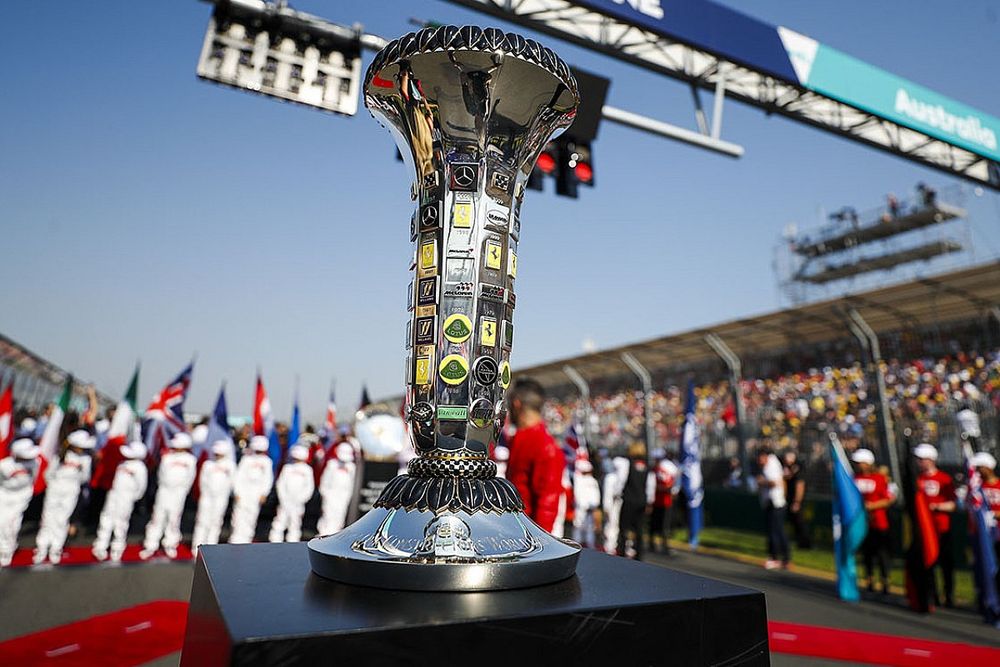 The Constructors trophy on the grid prior to the start