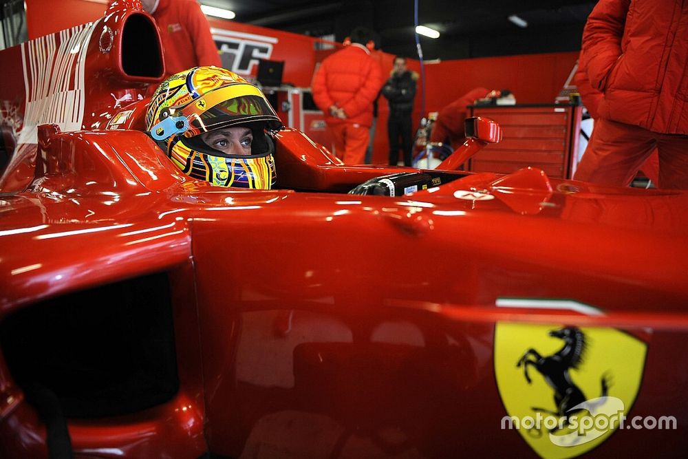 Valentino Rossi tests the Ferrari F2008