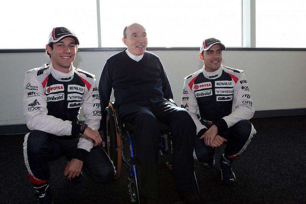 Bruno Senna and Pastor Maldonado, Williams F1 Team with Frank Williams