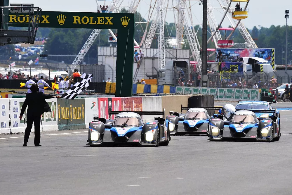 #7 Team Peugeot Total Peugeot 908: Christian Klien, Pedro Lamy, Nicolas Minassian, #8 Team Peugeot Total Peugeot 908: St&eacute;phane Sarrazin, Franck Montagny, S&eacute;bastien Bourdais, #9 Team Peugeot Total Peugeot 908: Alexander Wurz, David Brabham, Marc Gene