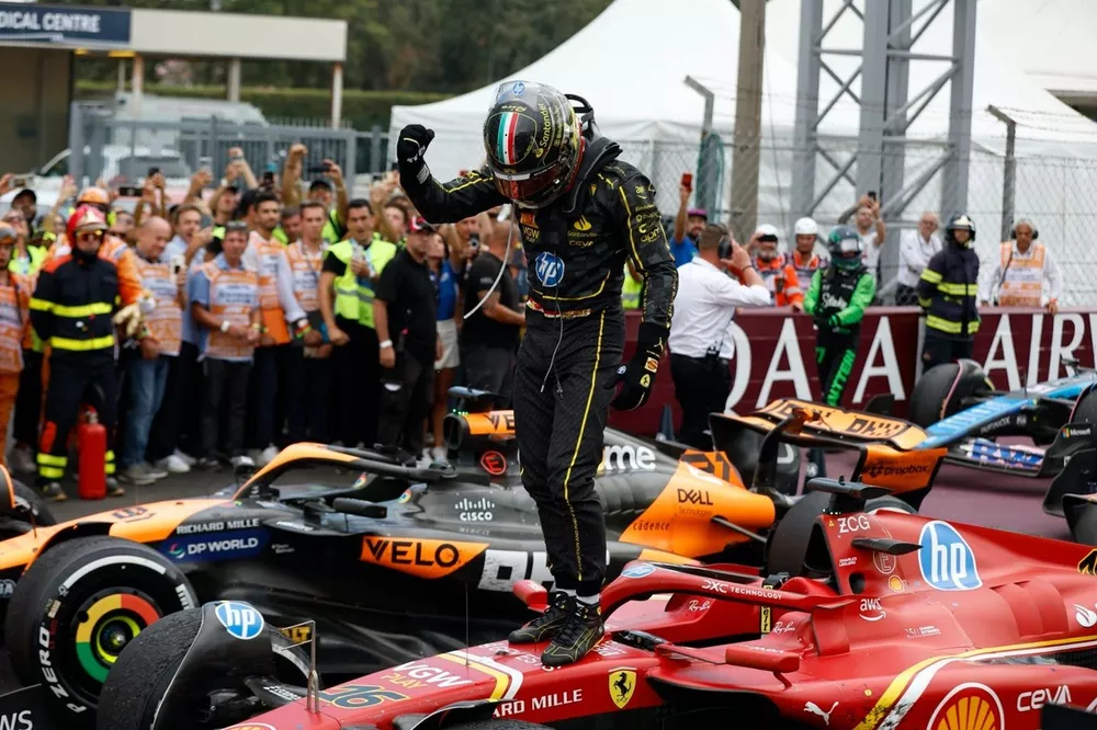 Charles Leclerc, Scuderia Ferrari, 1st position, celebrates on arrival in Parc Ferme