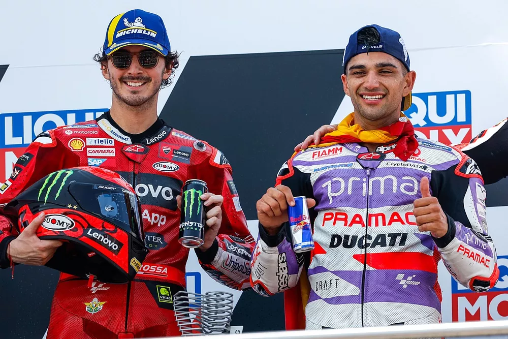 Podio: Ganador de la carrera Jorge Mart&iacute;n, Pramac Racing,segundo puesto Francesco Bagnaia, Ducati Team, tercer puesto Johann Zarco, Pramac Racing