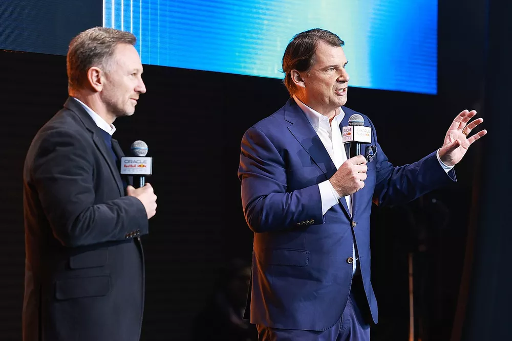 Red Bull Racing Team Principal Christian Horner, Jim Farley, CEO of Ford
