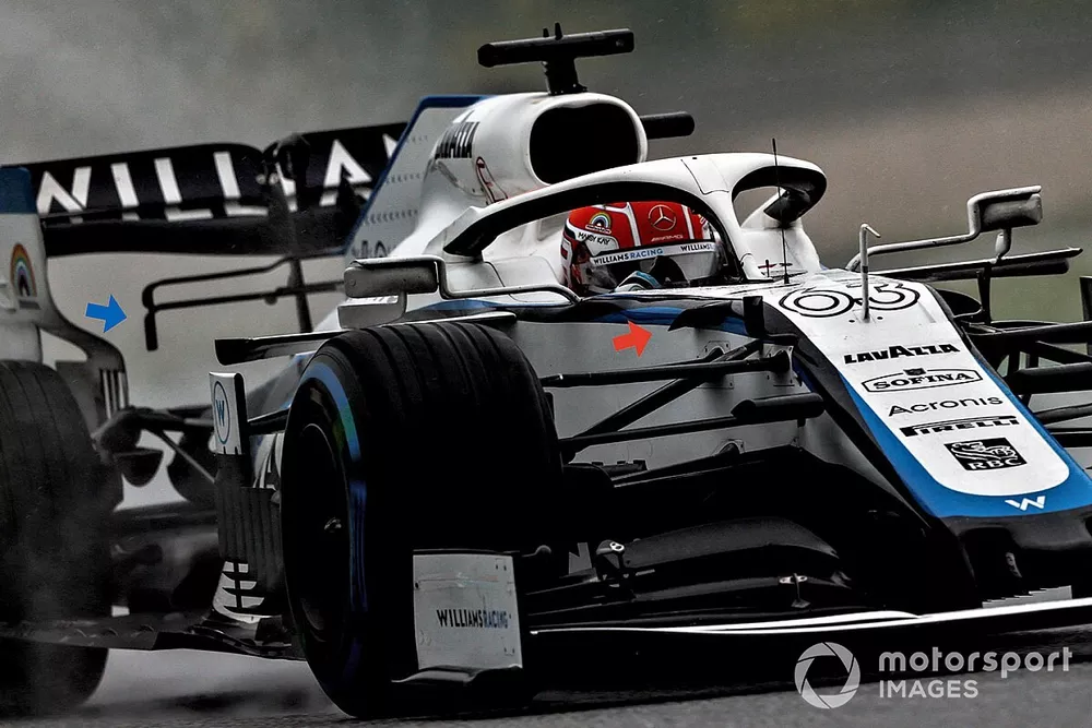 George Russell, Williams FW43 downwash fin & T-Wing detail

