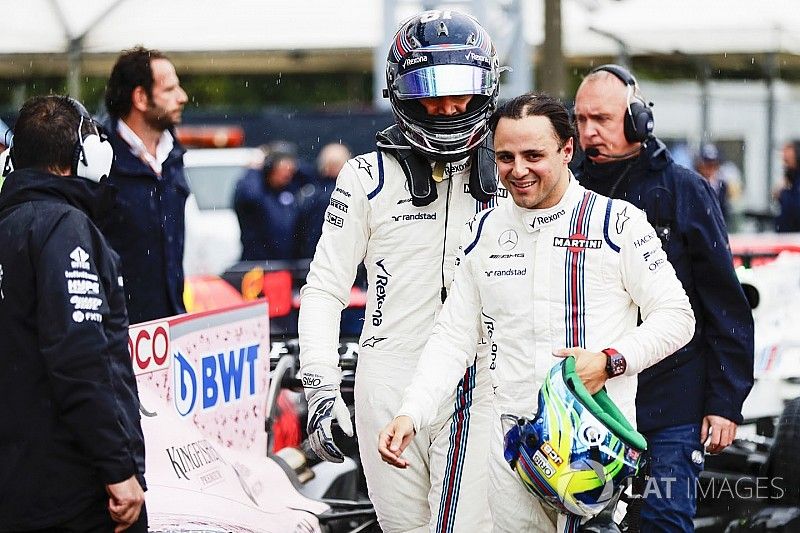 Lance Stroll, Williams, Felipe Massa, Williams, in Parc Ferme after Qualifying