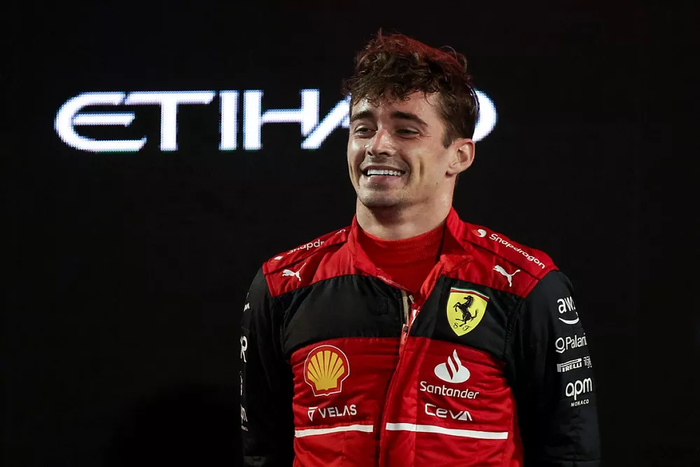 Charles Leclerc, Ferrari, 2nd position, on the podium