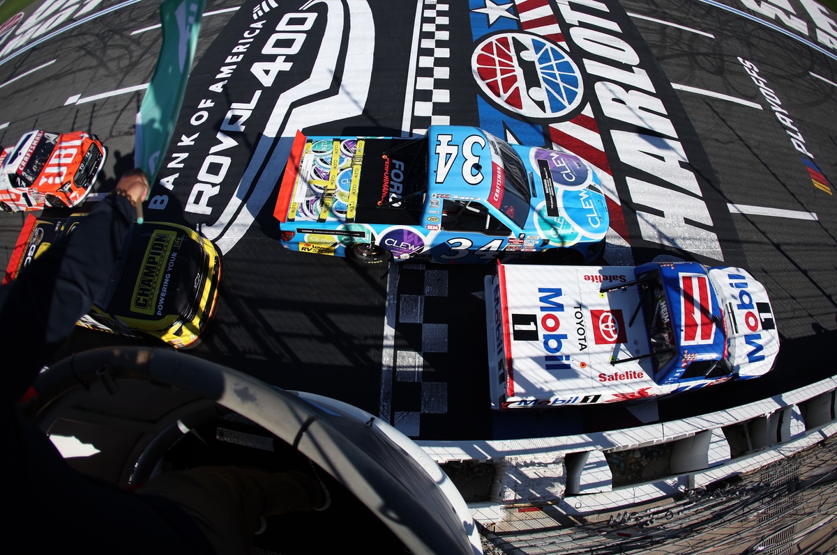 NASCAR Truck Roval turn 1, lap one chaos as title favorites wreck