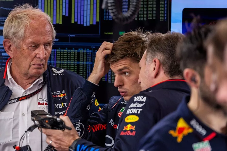 Helmut Marko, Max Verstappen e Christian Horner, Red Bull Racing
