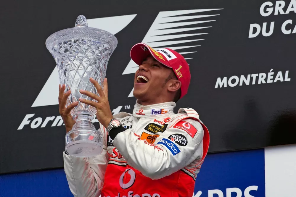 Podium: Race winner Lewis Hamilton, McLaren