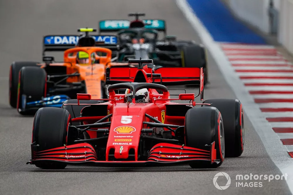 Sebastian Vettel, Ferrari SF1000, Lando Norris, McLaren MCL35, Lewis Hamilton, Mercedes F1 W11