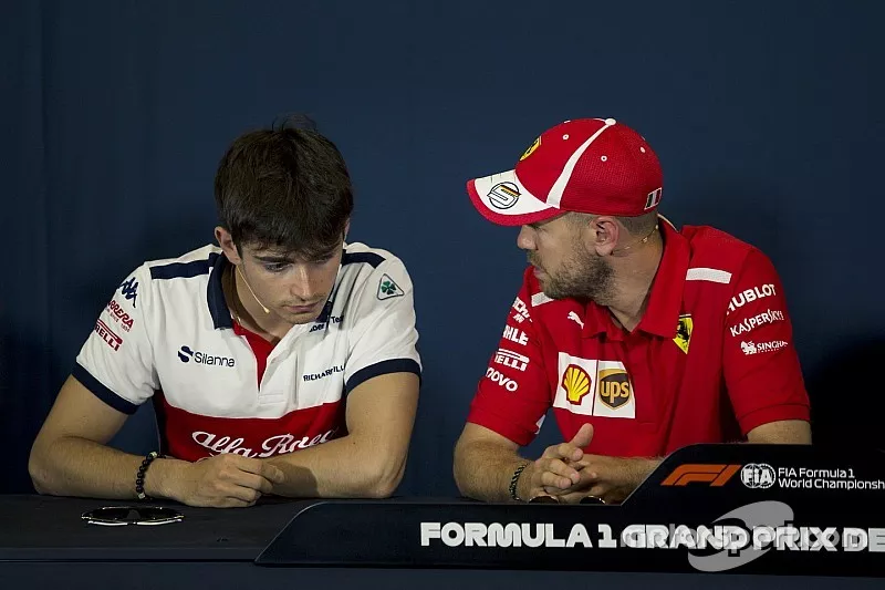 Charles Leclerc, Sauber et Sebastian Vettel, Ferrari  lors de la conf&eacute;rence de presse