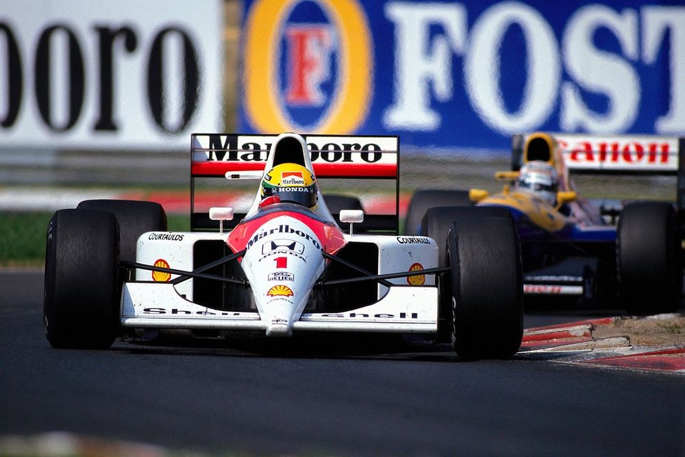 Ayrton Senna, McLaren MP4-6 Honda, Nigel Mansell, Williams FW14 Renault 