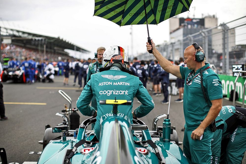 Sebastian Vettel, Aston Martin, on the grid