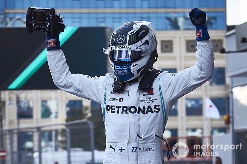 Valtteri Bottas, Mercedes AMG F1, 1st position, celebrates in Parc Ferme