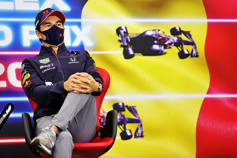 Sergio Perez, Red Bull Racing, in the Press Conference