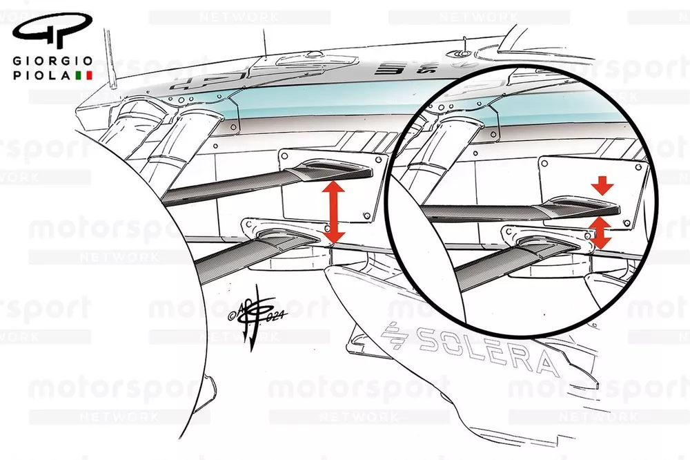 Mercedes W15, dettaglio della sospensione anteriore