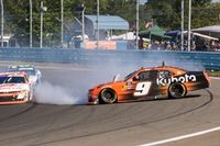 Shane van Gisbergen wrecks out of the lead after contact with teammate