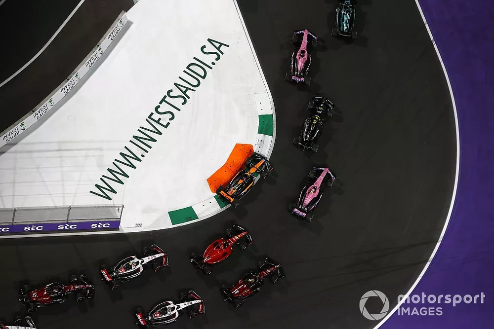 Lance Stroll, Aston Martin AMR23, leads Esteban Ocon, Alpine A523, Sir Lewis Hamilton, Mercedes F1 W14, Pierre Gasly, Alpine A523, Oscar Piastri, McLaren MCL60, Charles Leclerc, Ferrari SF-23, Zhou Guanyu, Alfa Romeo C43, Kevin Magnussen, Haas VF-23, Nico Hulkenberg, Haas VF-23, and Valtteri Bottas, Alfa Romeo C43