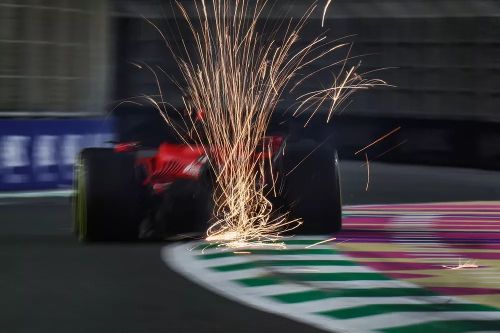 Charles Leclerc, Ferrari SF-23, kicks up sparks