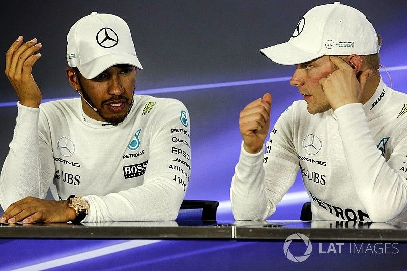 Lewis Hamilton, Mercedes AMG F1 and race winner Valtteri Bottas, Mercedes AMG F1 in the Press Confer