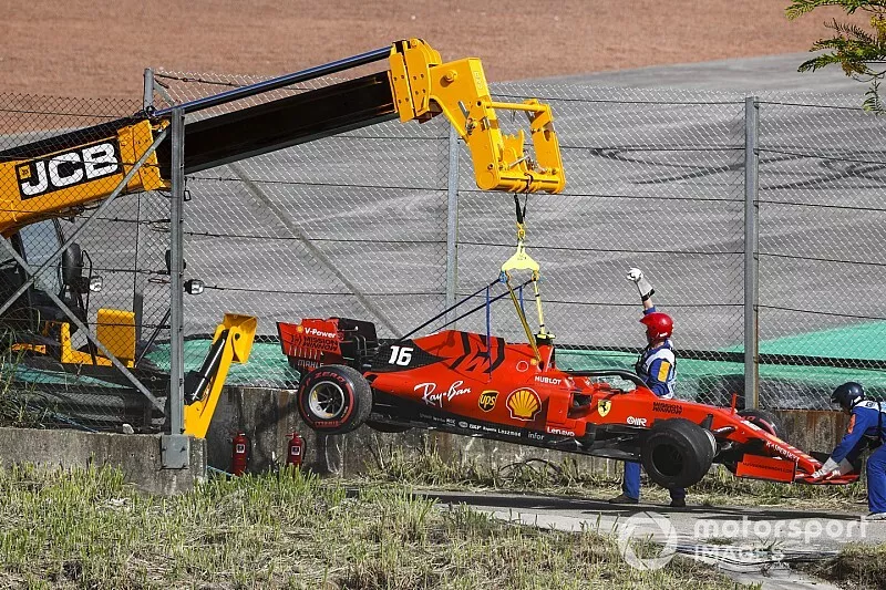 Damaged car of Charles Leclerc, Ferrari SF90