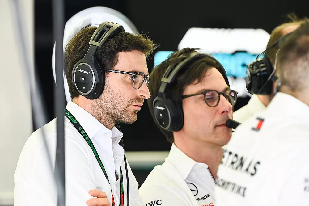 Toto Wolff, Team Principal and CEO, Mercedes-AMG, and Jerome d'Ambrosio