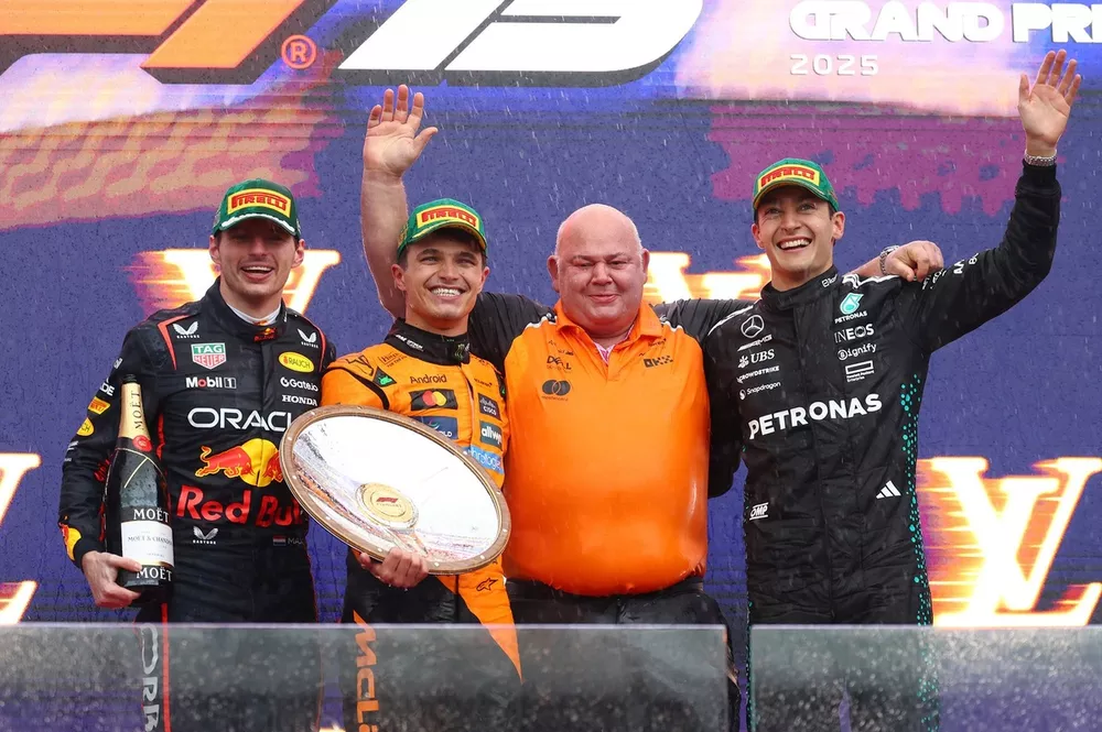 Podium : Max Verstappen, Red Bull Racing, Lando Norris, McLaren, George Russell, Mercedes