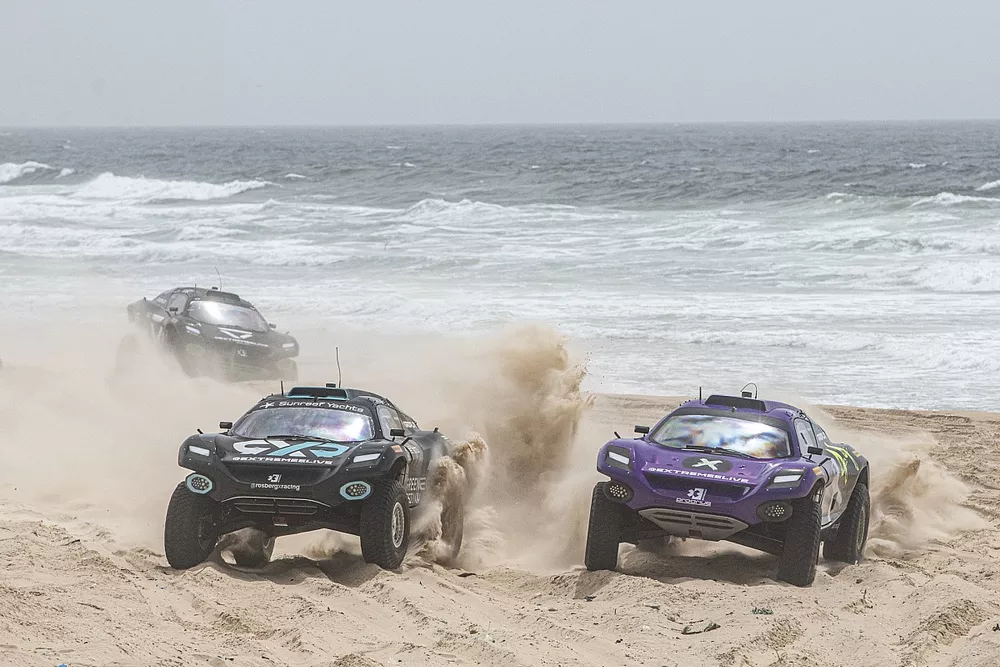Molly Taylor, Johan Kristoffersson, Rosberg X Racing, and Cristina Gutierrez, Sebastien Loeb, X44, race and collide into the first corner of the final