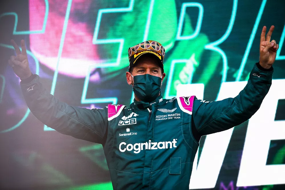Sebastian Vettel, Aston Martin, 2nd position, on the podium