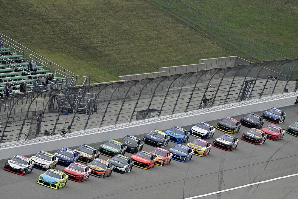 Ty Gibbs, Joe Gibbs Racing, Reser's Fine Foods Toyota Supra and Brandon Jones, Joe Gibbs Racing, Menards/Klearvue Cabinetry Toyota Supra